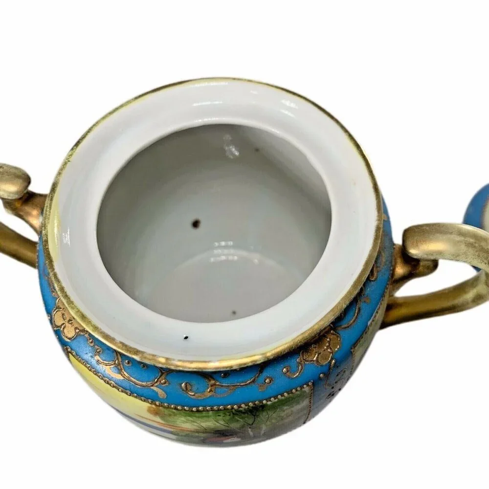 Vtg Chikaramachi Creamer Sugar Bowl Set Hand Painted Japan Green Mark 1924-35 - Picture 6 of 12